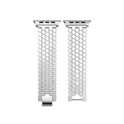 Pulsos para Apple Watch y relojes inteligentes en diferentes materiales como silicona, cuero, metal, nailon y resina. Todos los tamaños de Apple Watch (38, 40, 41, 42, 44, 45, 46 y 49 mm) y con relojes inteligentes.
