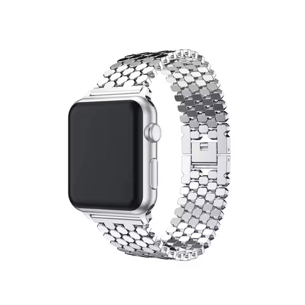 Pulsos para Apple Watch y relojes inteligentes en diferentes materiales como silicona, cuero, metal, nailon y resina. Todos los tamaños de Apple Watch (38, 40, 41, 42, 44, 45, 46 y 49 mm) y con relojes inteligentes.
